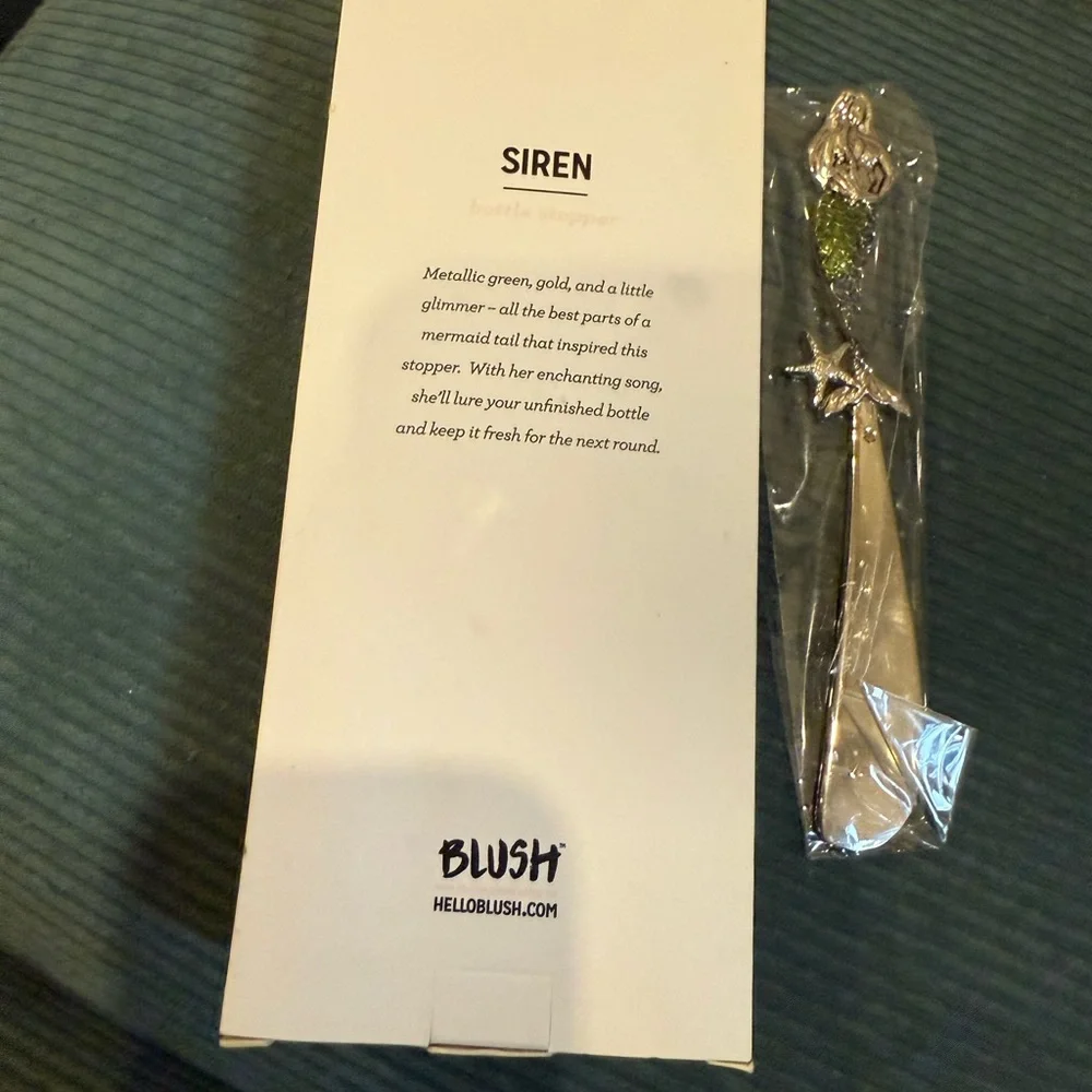Set of Blush Siren wine Bottle Stopper and mermaid GANZ cheese spreader  new box